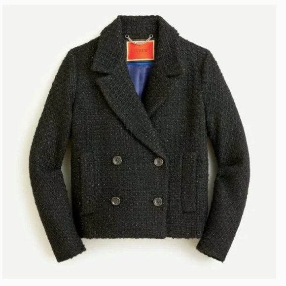 J. Crew Lady Jacket in Italian Lurex Tweed Double-Breasted Peacoat Womens Size S - Picture 1 of 13